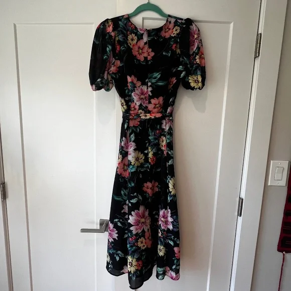 Yumi Kim black and floral dress, midi, high slit on side, Size S - Picture 3 of 7